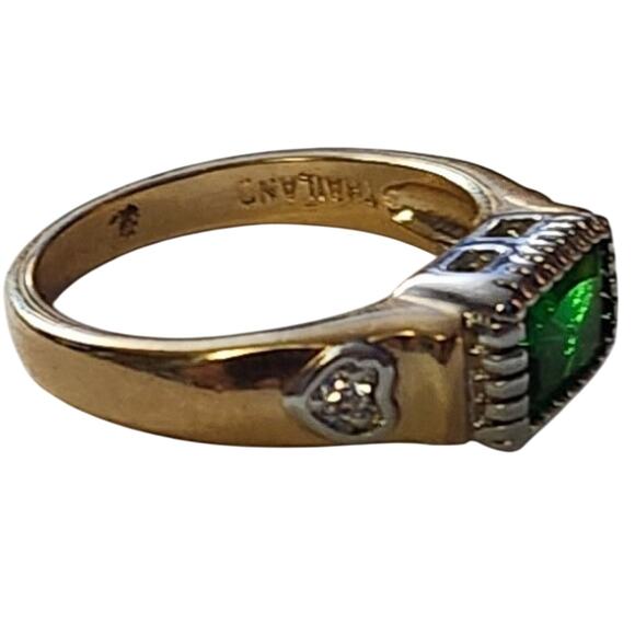 Thailand Heavy 22k Gold Plate Over Silver Green Ring Size 7.5 - Picture 3 of 5